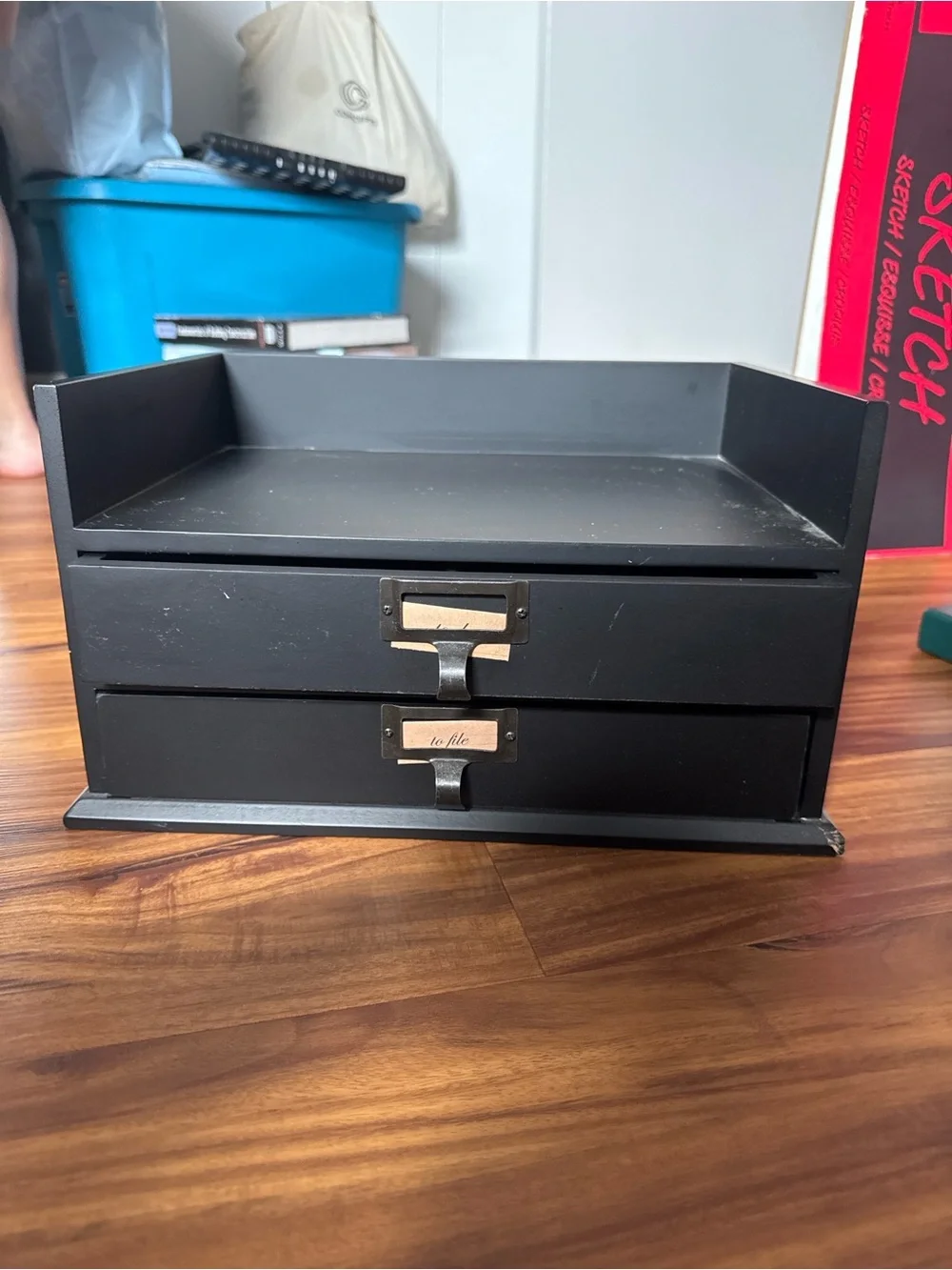 Black Desktop Letter Tray with Two Drawers - Unbranded